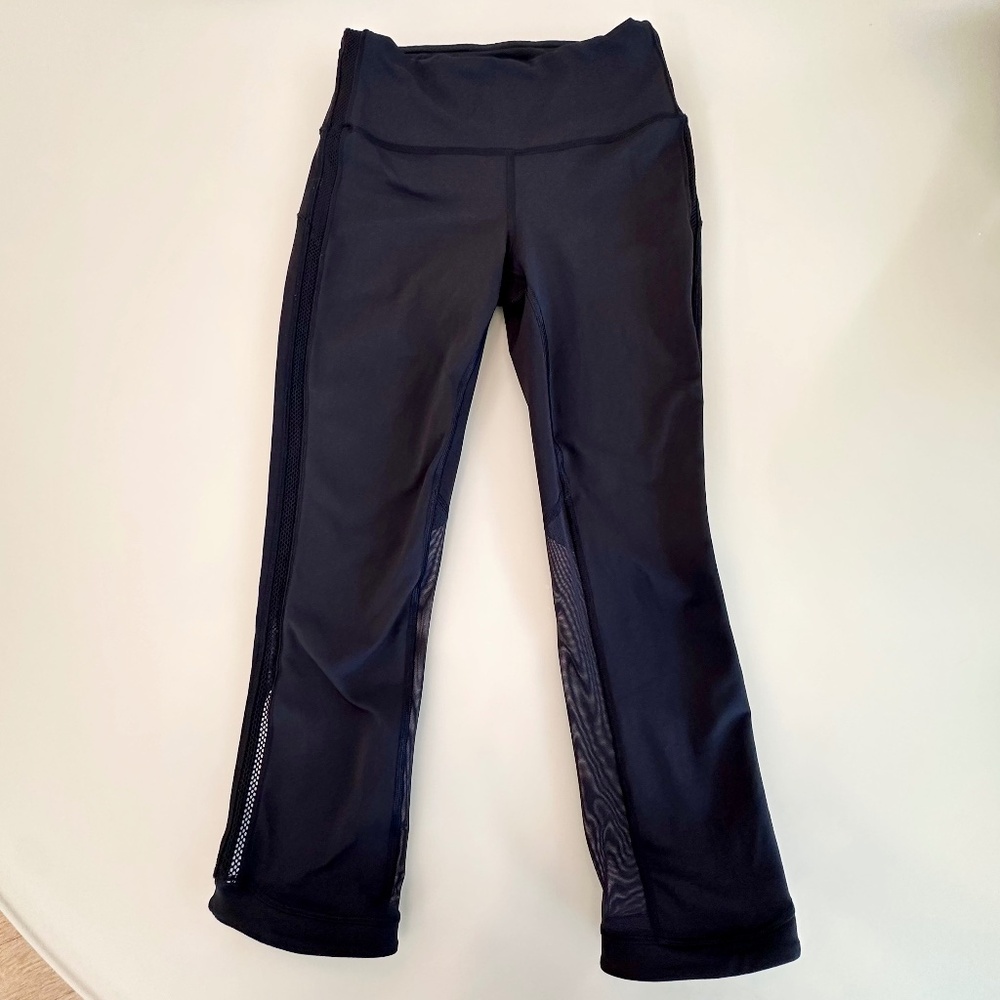 Lululemon Wunder Train Mesh Crop Black Leggings Tights Sz 4 • Excellent